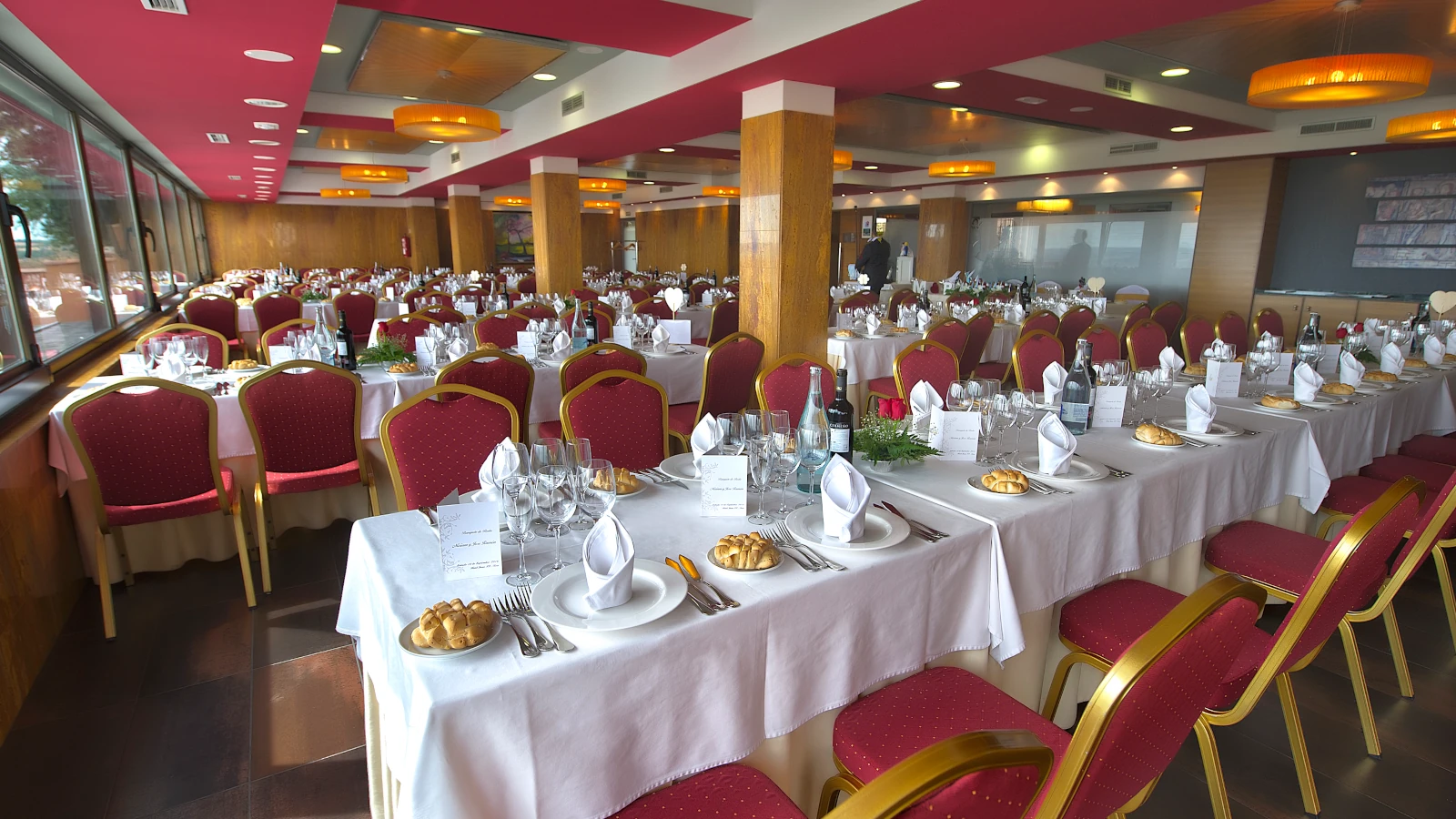 Restaurant set for banquets at Hotel Juan II